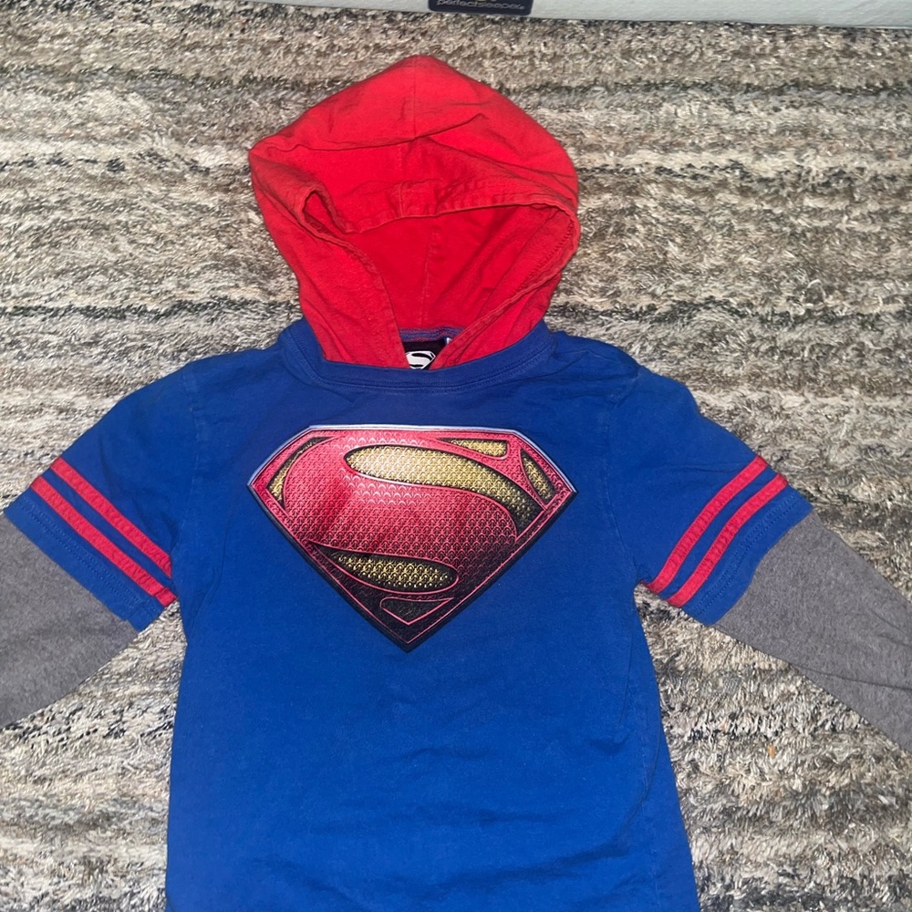 Vintage Superman Hoodie with Red and Blue Design